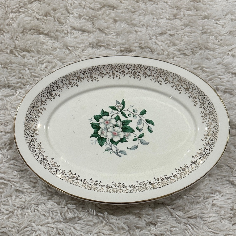 VINTAGE Serving Platter in Dogwood Pattern by Georgian China 22kt Trim EUC